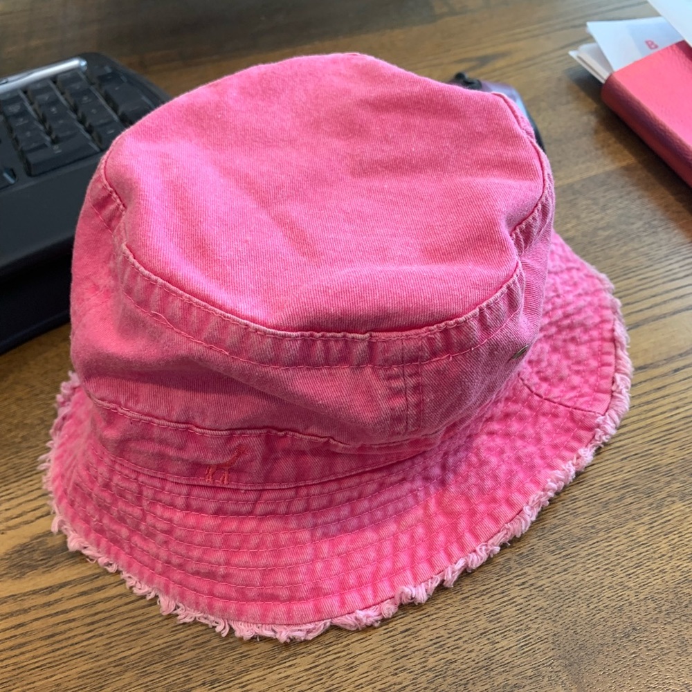 Pink Kids Bucket Hat with Zoo Animals on Trim